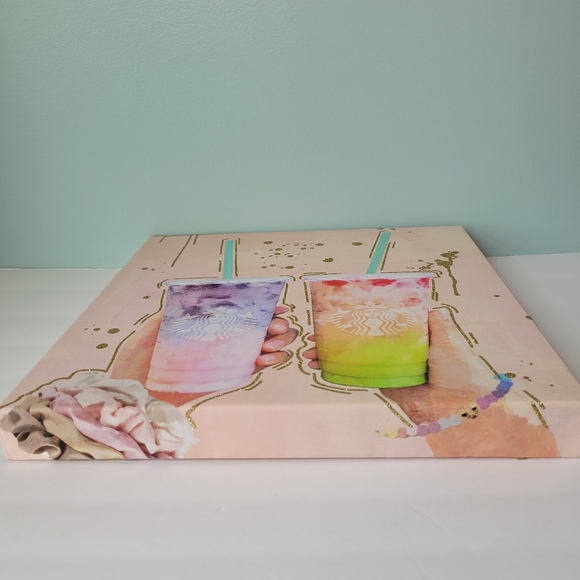 Fruity Drinks by Oliver Gal Siren 14" x 14" Wrapped Canvas Art Gold Glitter HTF - Picture 10 of 10